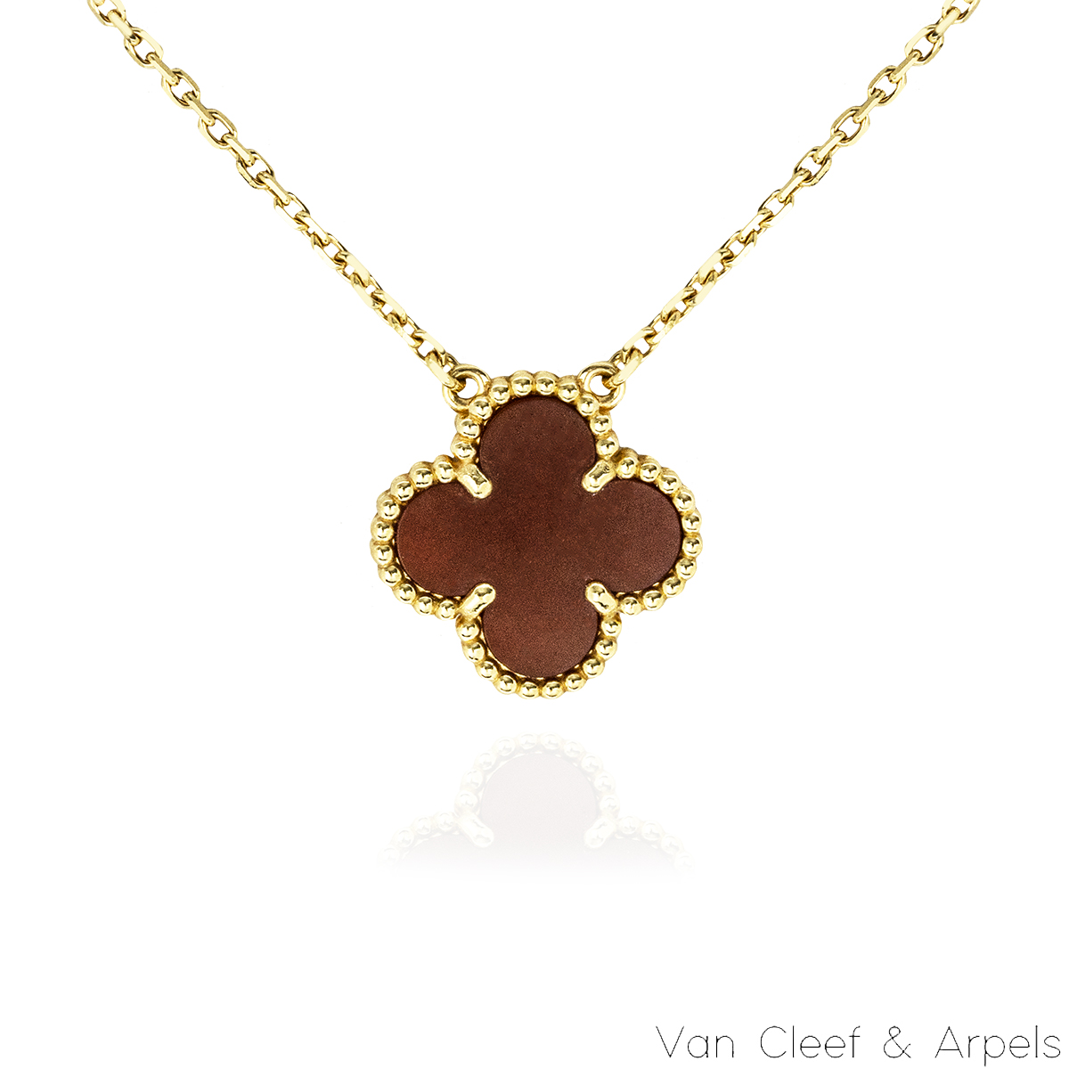 Van Cleef & Arpels Gold Vintage Alhambra Carnelian Necklace VCARD38500 Van Cleef & Arpels Gold Vintage Alhambra Carnelian Necklace VCARD38500